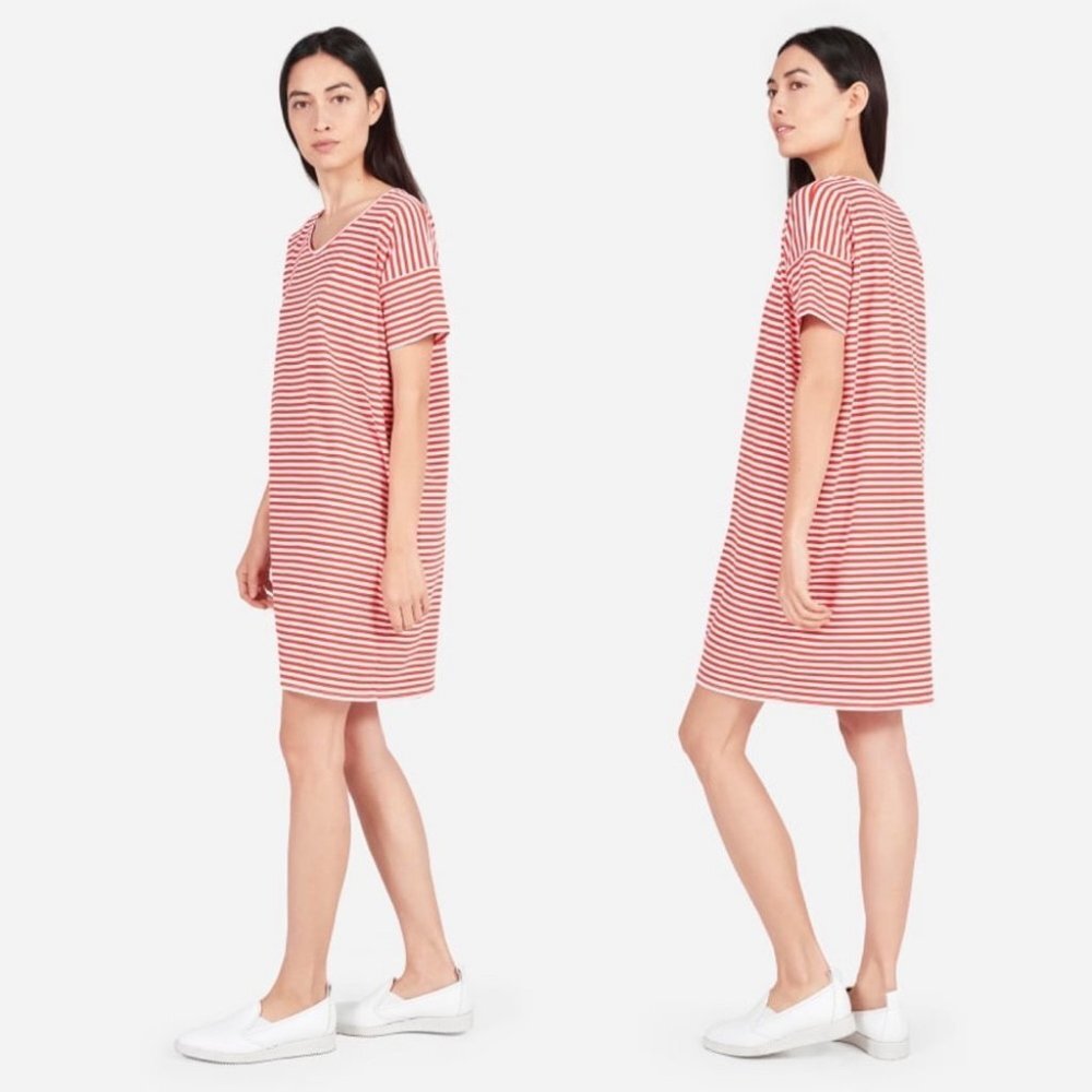 Everlane The Cotton Striped Tee Dress Red White Size XXS Round Neck Casual Mini